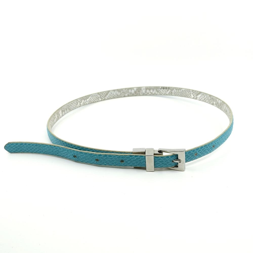 Vintage Reversible Faux Snake Belt w/ Alternating Turquoise Blue & Silver Sides